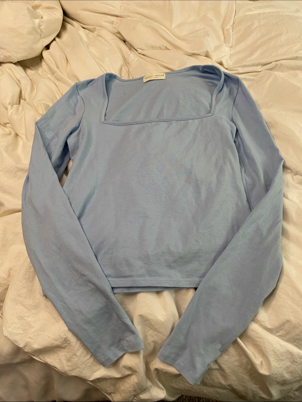 Square-Neck Lightweight Long Sleeve Tee in Light Blue